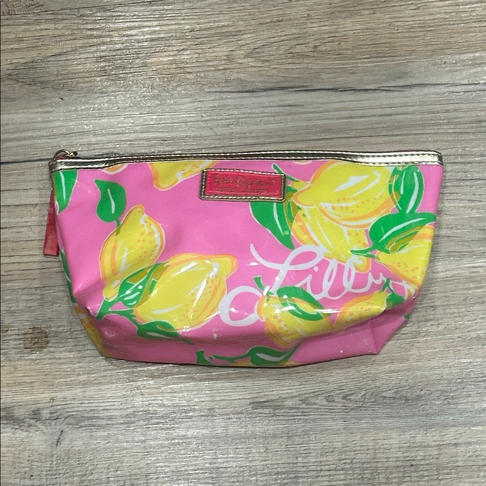 Lilly Pulitzer Plink and Yellow Lemon Print Women's Makeup Bag